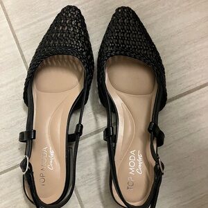 TOP Moda Black Woven Pointed Slingback Flats